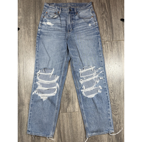 American Eagle Outfitters Denim - American Eagle Jeans Womens 4 Short Blue High Waist Strigid Straight Destroyed
